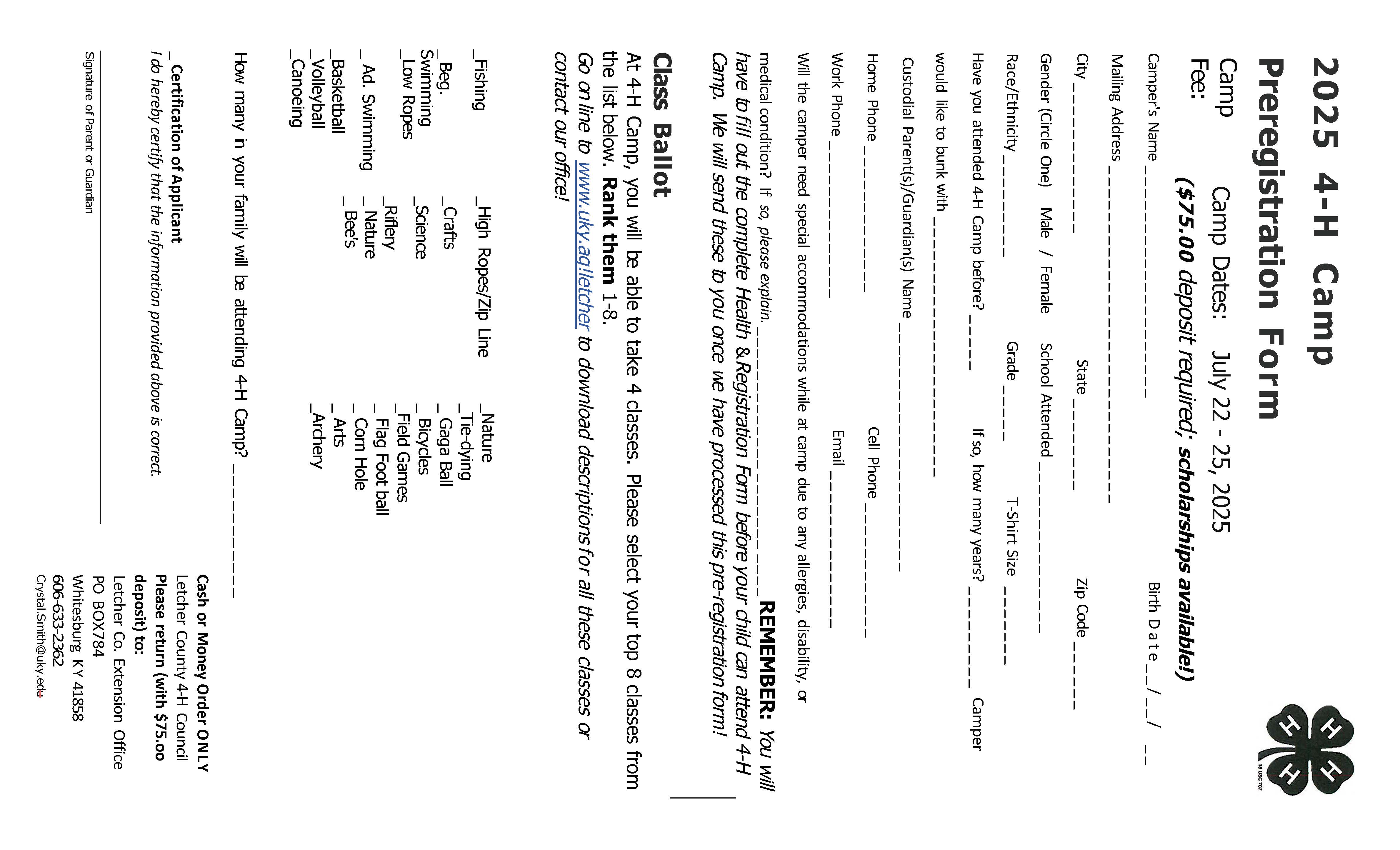 4-H Camp Registration